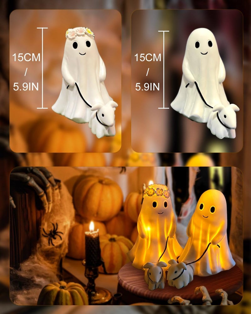 RWSEFK Ghost Walking Dog Display Statue Nightlight, Warm Lighted Indoor Figurine Lamps, Halloween Decors Spooky Dog Light, Cute Decorations for Party, Home, Bedroom, Shelf, Table Centerpiece (Boy) - Image 2